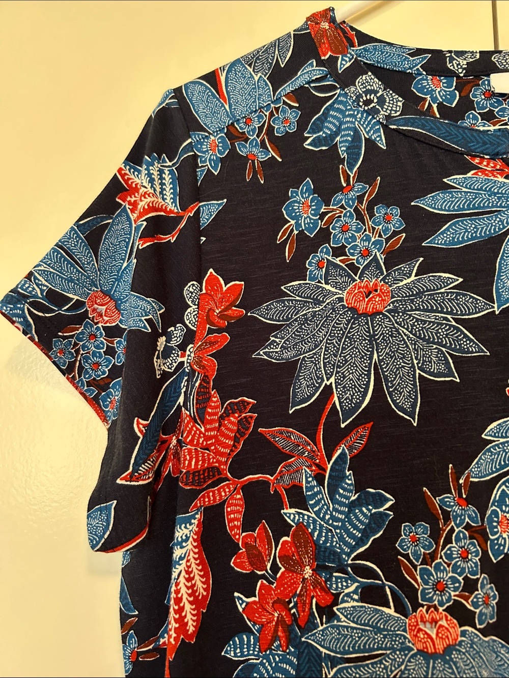 J. Jill Navy Floral Short-Sleeve Midi Dress with Blue & Red Blooms - Picture 4 of 13